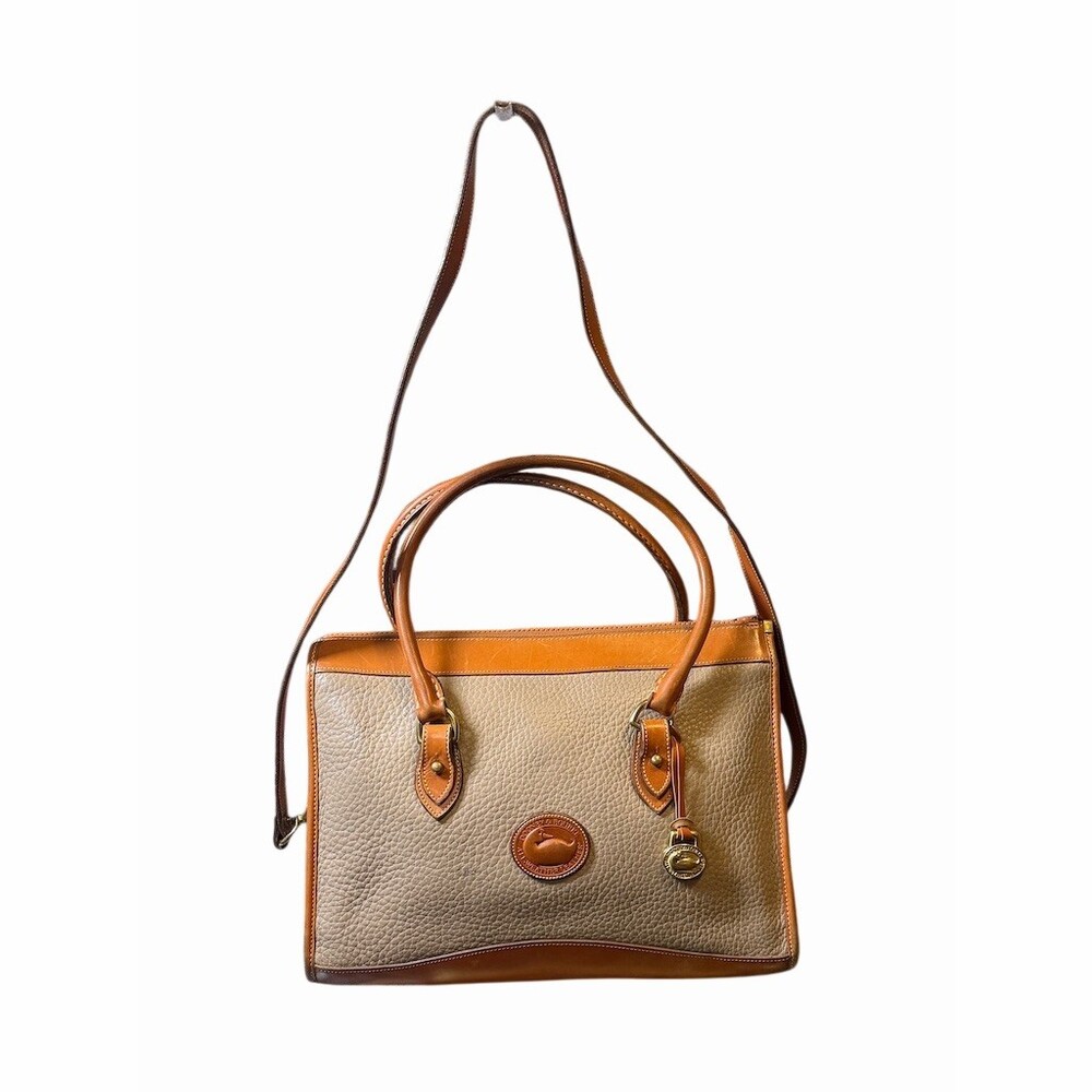 Vintage Dooney & Bourke Satchel Top Handle Bag Taupe Khaki w Crossbody Strap